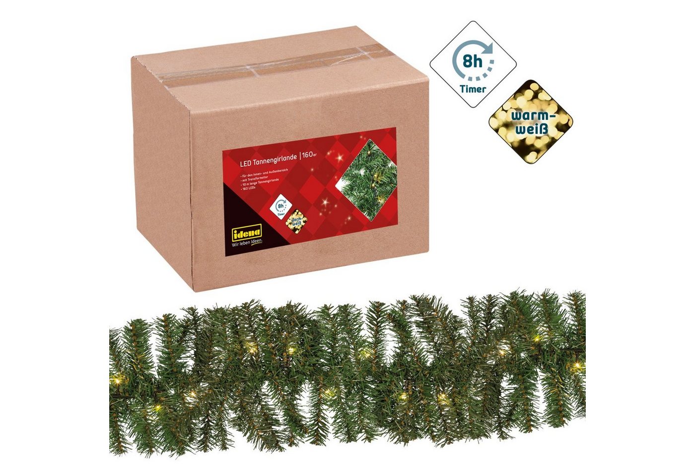 Idena LED-Girlande Idena 31854 - LED Tannengirlande mit 160 LEDs in Warmweiß, mit 8 Stund Idena LED-Girlande Idena 31854 - LED Tannengirlande mit 160 LEDs in Warmweiß, mit 8 Stund von Idena