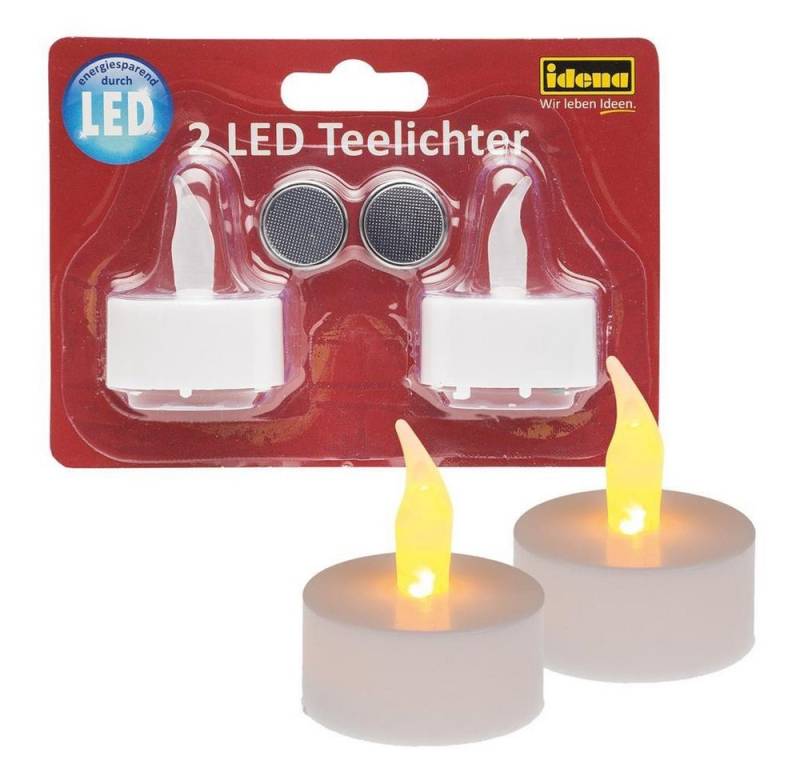 Idena LED-Kerze 2 LED Teelichter batteriebetrieben mit flackerndem Licht, Stimmungslicht flammenlos von Idena