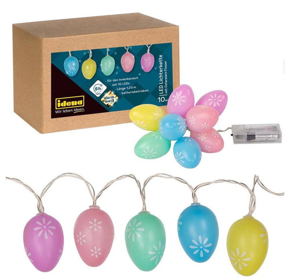 Idena LED-Lichterkette 10er LED Lichterkette Ostern Flower", warmweiß für innen batterieben Timer" von Idena