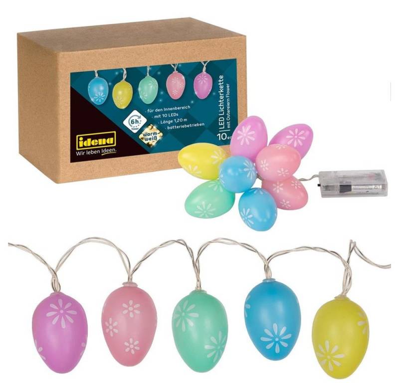 Idena LED-Lichterkette 10er LED Lichterkette "Ostern Flower", warmweiß für innen batterieben Timer von Idena
