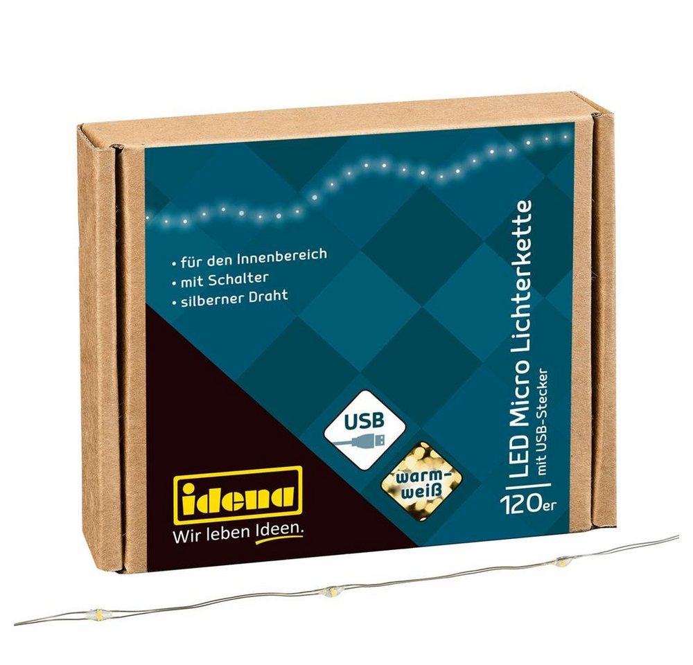 Idena LED-Lichterkette 120er, Micro-LED, mit USB-Stecker, warmweiß, 13,4 m, mit Schalter Idena LED-Lichterkette 120er, Micro-LED, mit USB-Stecker, warmweiß, 13,4 m, mit Schalter von Idena
