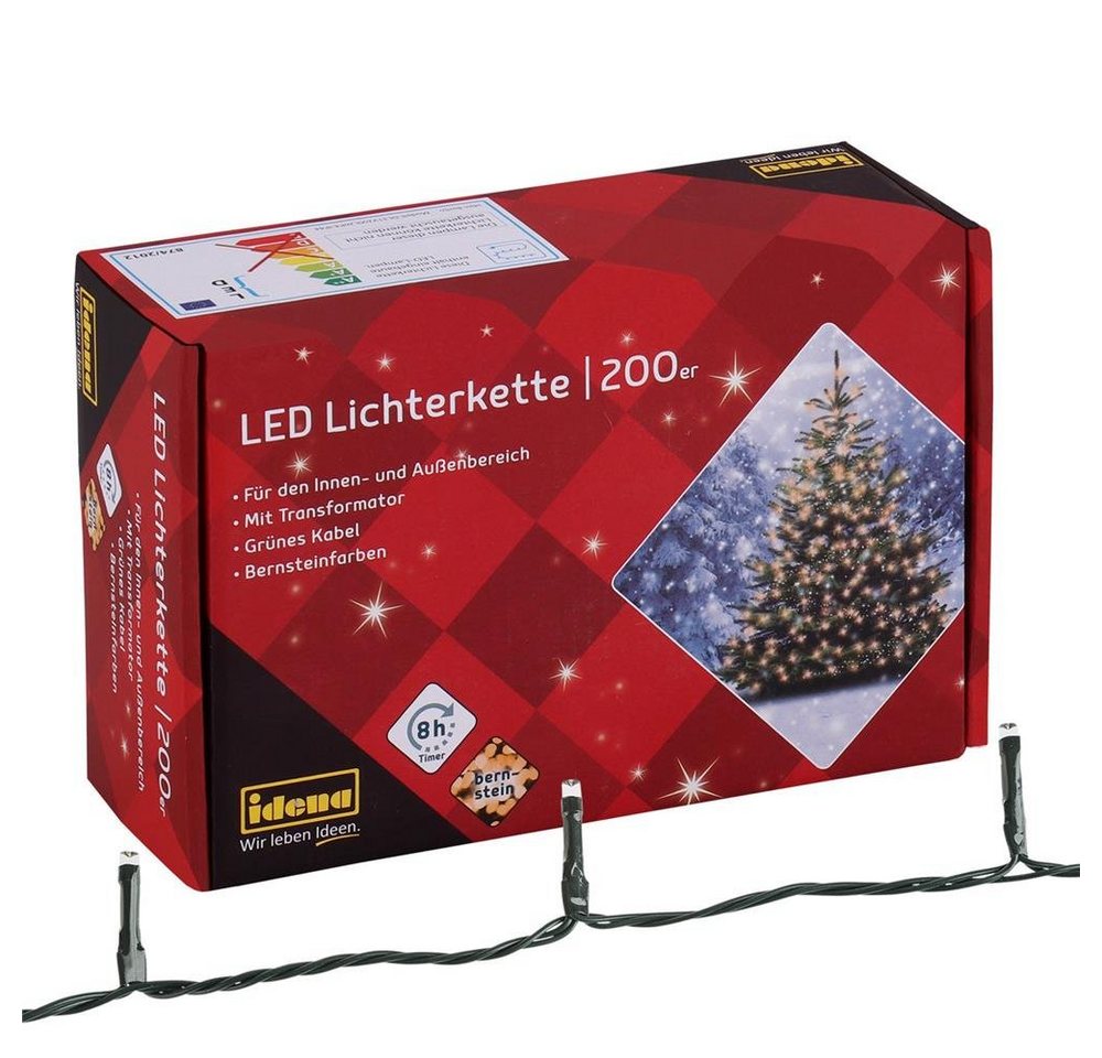 Idena LED-Lichterkette 200er, bernsteinfarben, 27,9 m, für innen & außen, mit Timer von Idena