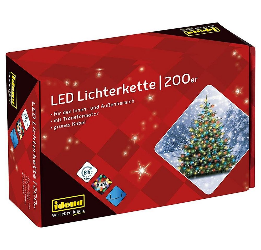 Idena LED-Lichterkette 200er, bunt, 27,9 m, für Innen und Außen, mit Timer von Idena