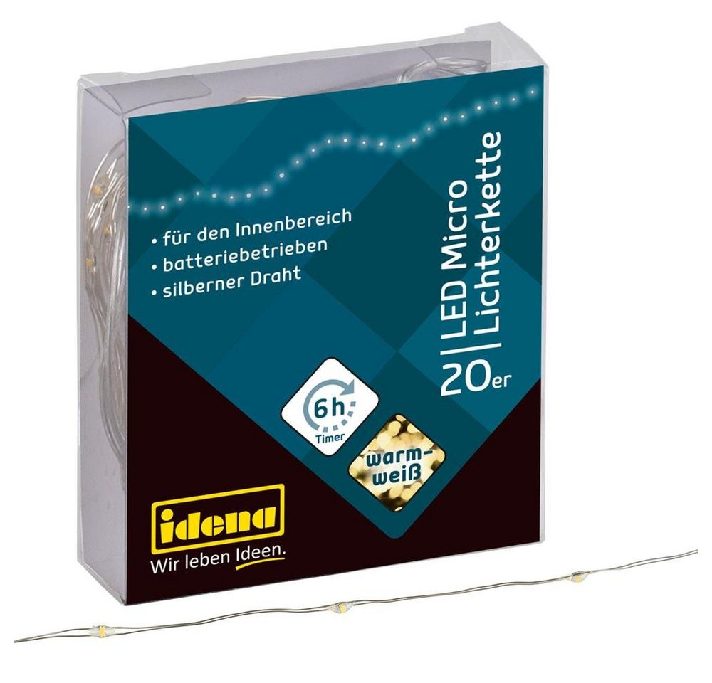 Idena LED-Lichterkette 20er, Micro-LED, warmweiß, 2,2 m, für innen, batteriebetrieben, Timer von Idena