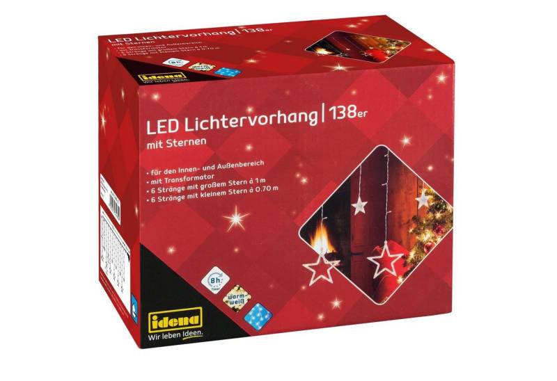 Idena LED-Lichterkette Idena 31485 - LED Lichtervorhang mit 138 LEDs in Warmweiß, 8 Stunden von Idena