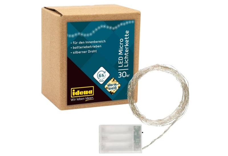 Idena LED-Lichterkette Idena 31824 - LED Micro Lichterkette mit 30 LEDs in Warmweiß, 6 Stunde von Idena
