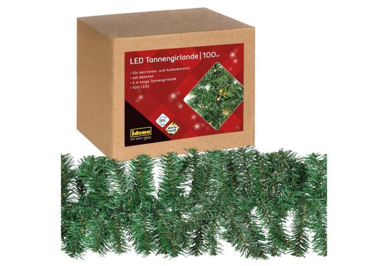 Idena LED-Lichterkette Idena 31870 - LED Tannengirlande mit 100 LEDs in Warmweiß, mit 8 Stund von Idena