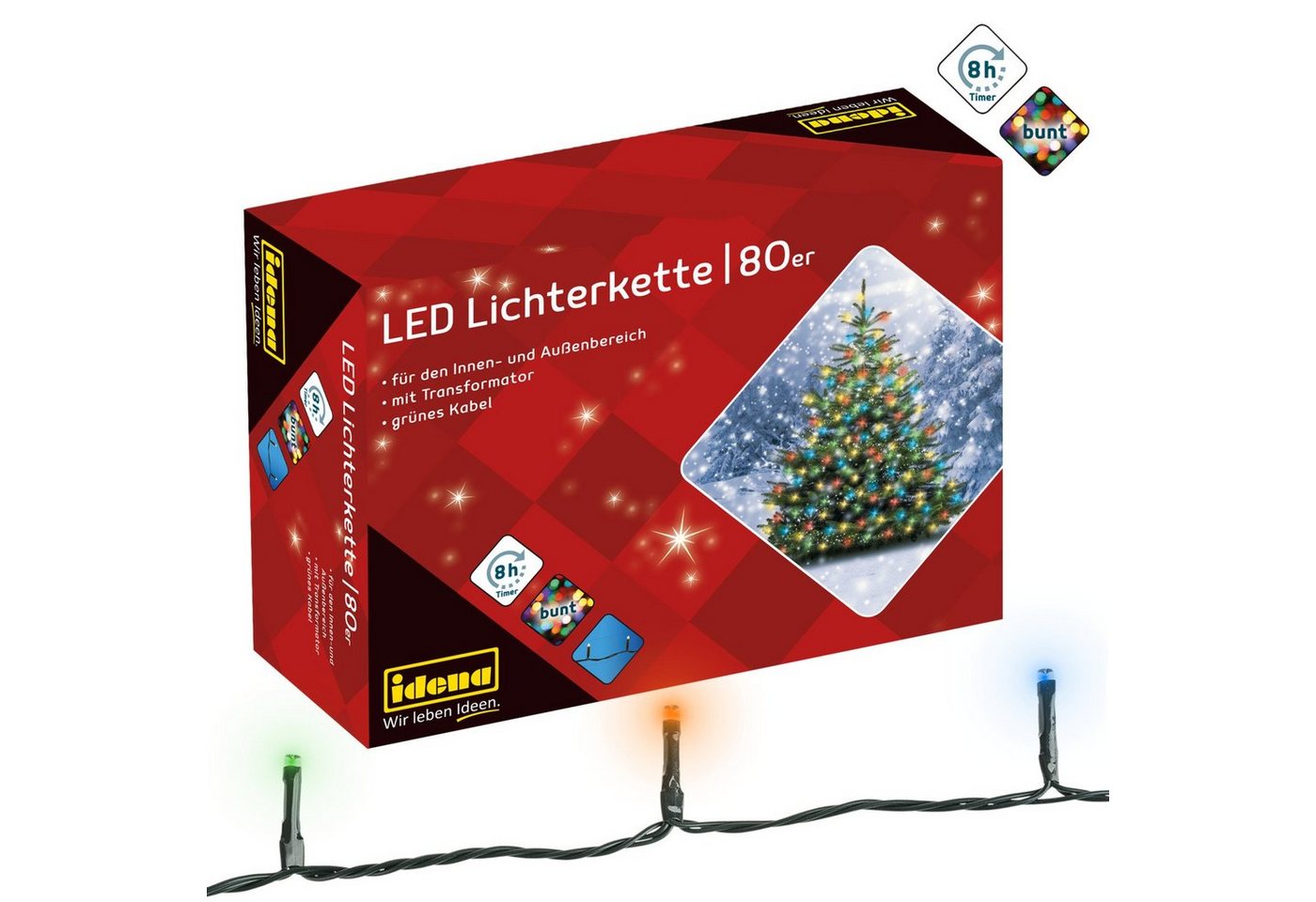 Idena LED-Lichterkette Idena 8325059 - LED Lichterkette mit 80 LEDs in Bunt, mit 8 Stunden Idena LED-Lichterkette Idena 8325059 - LED Lichterkette mit 80 LEDs in Bunt, mit 8 Stunden von Idena