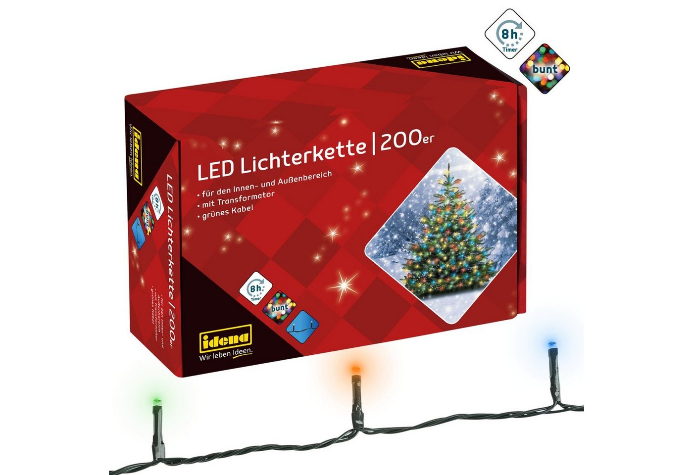 Idena LED-Lichterkette Idena 8325068 - LED Lichterkette mit 200 LED bunt, mit 8 Stunden Timer Idena LED-Lichterkette Idena 8325068 - LED Lichterkette mit 200 LED bunt, mit 8 Stunden Timer von Idena