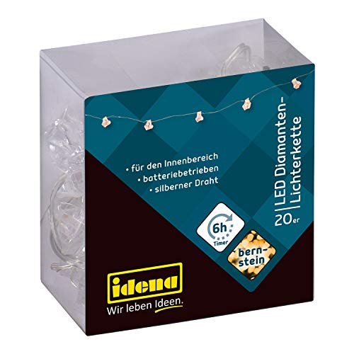 Idena 31853 - LED Lichterkette mit 20 LEDs, Deko Diamanten in Bernstein Farben, mit 6 Stunden Timer Funktion, batteriebetrieben, ca. 2,2 m lang, für Innen, als Party Deko, Weihnachtsdeko, Hochzeit von Idena