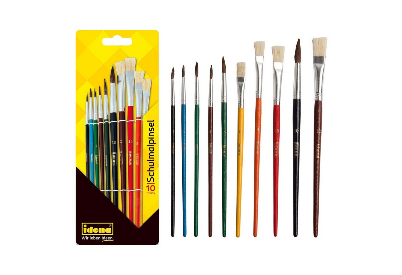 Idena Malpinsel Idena 60103 - Schulpinsel Set, 10er Set mit 6 Rundpinsel und 4 Borsten, (Set) von Idena