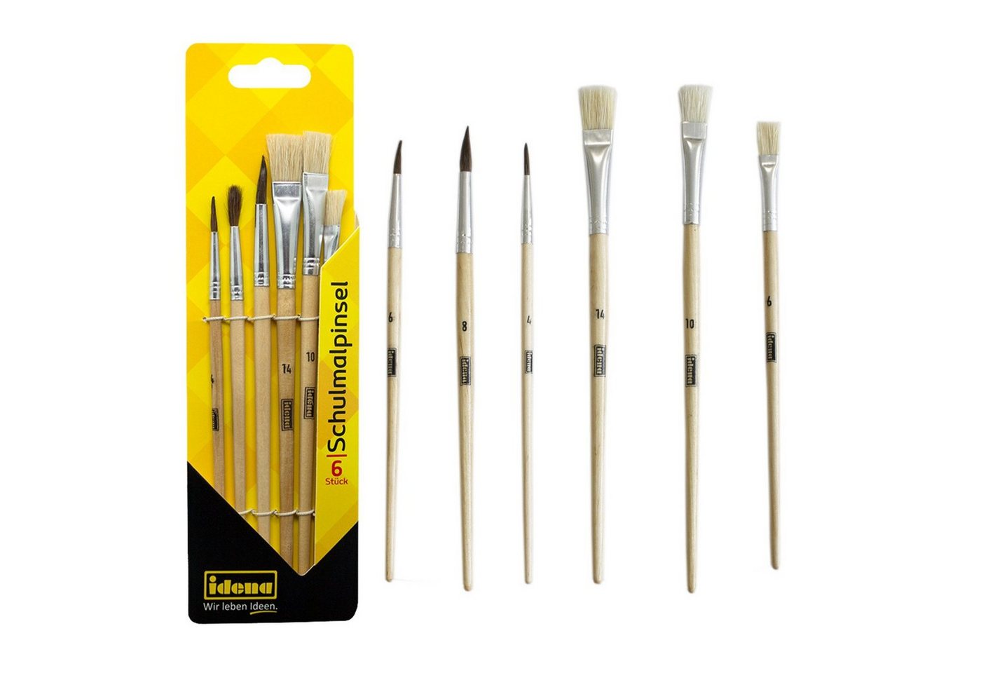 Idena Malpinsel Idena 60104 - Schulpinsel, in 6 Größen, 3 Rundpinsel & 3 Borstenpinsel, (Set) von Idena