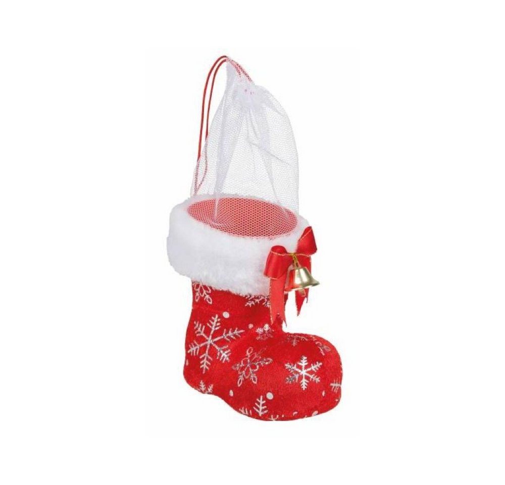 Idena Nikolausstiefel Nikolausstiefel 12 cm Snwoflake mit Glöckchen, Rot Weihnachtsstiefel Mittel Weihnachten Xmas von Idena