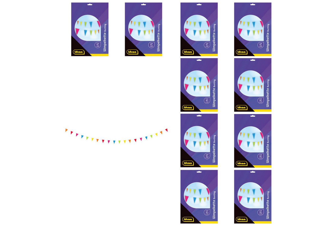 Idena Wimpelkette Idena 90357 Bundle Wimpelkette dreieckig mehrfarbig 10m 20 Wimpel von Idena