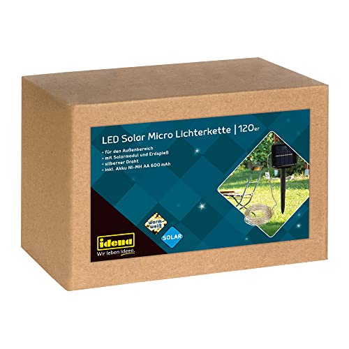 Lichterkette Solar mit 120 LED in Warmweiß, inklusive Solar-Modul, Erdspieß und wiederaufladbarem Akku von Idena