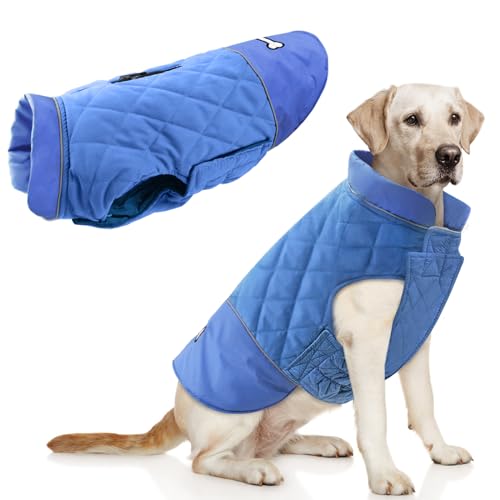 Idepet Winddichter Hundemantel Winter Warme Jacke,Anti-Schneeanzug Hundebekleidung für kleine mittelgroße Hunde mit Geschirrloch Blau Rosa Grau von Idepet