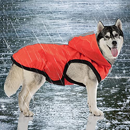 Idepet wasserdichte 2-in-1-Regenjacke für Hunde, Leichter Overall für Hunde mit Kapuze, atmungsaktiver Regenponcho mit Kapuze und reflektierendem Streifen für kleine, mittel große GroßHunde (XL, Rot) von Idepet