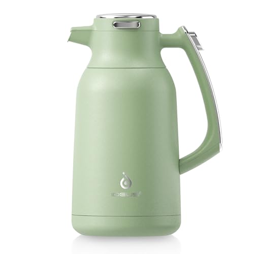 IDEUS Kaffeekanne, Doppelwandige Vakuumisolierung Isolierkanne, 2 Liter, Edelstahl, Thermoskanne hält 12 Stunden Heiß, Kanne für 15-20 Tassen, Avocado green von Ideus