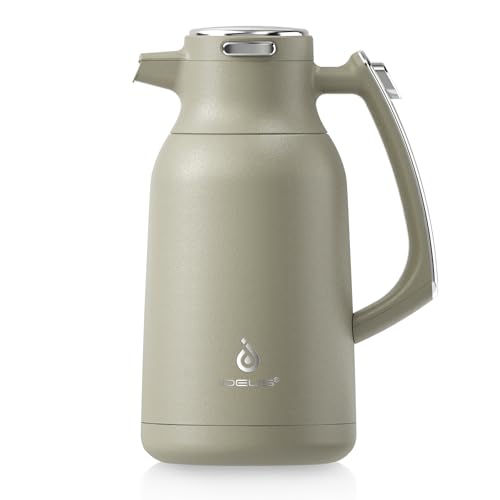 IDEUS Kaffeekanne, Doppelwandige Vakuumisolierung Isolierkanne, 2 Liter, Edelstahl, Thermoskanne hält 12 Stunden Heiß, Kanne für 15-20 Tassen, Celadon von Ideus