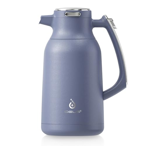 IDEUS Kaffeekanne, Doppelwandige Vakuumisolierung Isolierkanne, 2 Liter, Edelstahl, Thermoskanne hält 12 Stunden Heiß, Kanne für 15-20 Tassen, Sea Sky Blue von Ideus