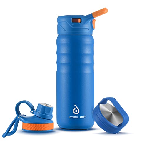 IDEUS Vakuumisolierte Wasserflasche, 18oz (530ml) Edelstahl Doppelwand Flasche Metall Sport Kantine mit auslaufsicherem Schraubverschluss (Bright Blue) von Ideus