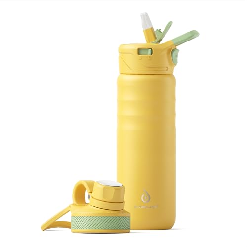 IDEUS Vakuumisolierte Wasserflasche, 24oz (710 ml) Edelstahl Doppelwand Flasche Metall Sport Kantine mit auslaufsicherem Schraubverschluss (Gelb) von Ideus