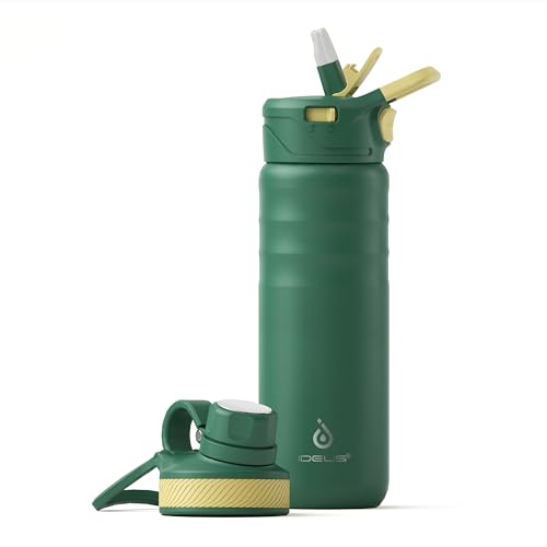 IDEUS Vakuumisolierte Wasserflasche, 24oz (710 ml) Edelstahl Doppelwand Flasche Metall Sport Kantine mit auslaufsicherem Schraubverschluss (Grün) von Ideus