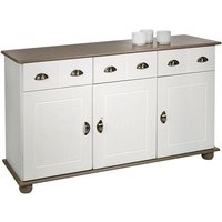 Sideboard colmar, Kiefer massiv weiß/taupe, mit 3 Türen und Schubladen von Idimex