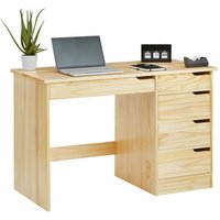 Idimex - Schreibtisch hugo in Kiefer massiv in natur mit 5 Schubladen von Idimex