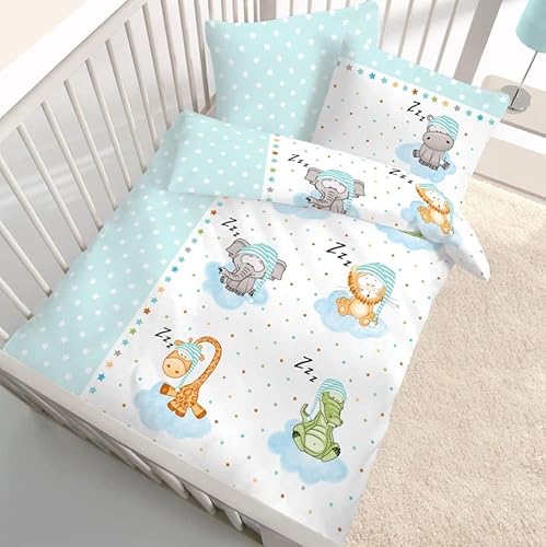 ZOOTIERE Babybettwäsche · Kinderbettwäsche ☆ Sleeping Zoo Stars Tiere · Sterne - Kissenbezug 40x60 + Bettbezug 100x135 cm Reißverschluss von termana