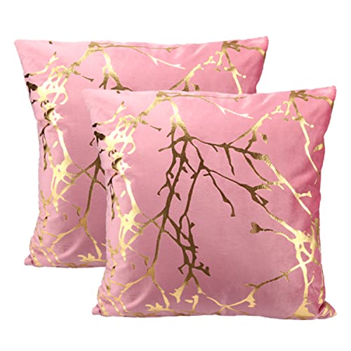 Idocolors 2er Set Samt Kissenbezug für Sofa 45x45 cm Dekorative Kissenhülle mit Goldenes Muster, Dekokissenbezuge für Schlafzimmer Wohnzimmer Zierkissenbezüge Rosa von Idocolors