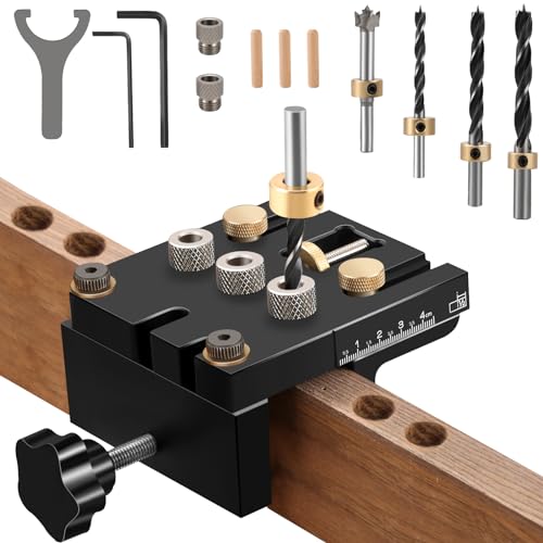 6/8/10/15mm Bohrschablone Selbstzentrierendes 3-in-1 Dübel-Jig-Kit für die Holzbearbeitung Exakte Dübellöcher, mit Positionierungsclip Einstellbare Bohrführung Stanzer-Locator Tischlerwerkzeuge von Idong
