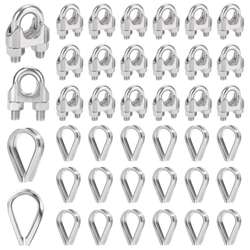 Idota 20 Stück Drahtseilklemme 4mm mit Drahtseil Kauschen M4, Edelstahl Seilklemme für Stahlseil Stahlkabel Stahldraht Fixiert, passend für Ø 4 mm Draht (4mm) von Idota