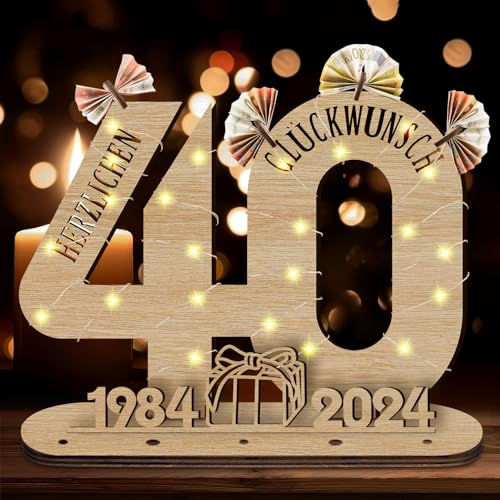 Idota 2024 40 Geburtstag Geschenk Holz-Schild mit LED Gästebuch Geburtstag Geldgeschenke Geburtstag Männer & Frauen, Geburtstag Deko 40 Geburtstag Männer Deko, Personalisierbares Geschenk von Idota