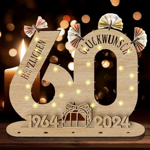 Idota 2024 60 Geburtstag Frau Geschenk Holz-Schild mit LED Gästebuch, 60 Geburtstag Deko Geschenke Geburtstag Männer & Frauen, Geburtstag Deko 60 Geburtstag Mann Deko,Personalisierbares Geschenk von Idota