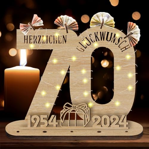 Idota 2024 70 Geburtstag Frau Deko Holz-Schild mit LED Gästebuch, 70 Geburtstag Deko Geschenke Geburtstag Männer & Frauen, Geburtstag Deko 70 Geburtstag Mann Deko, Personalisierbares Geschenk von Idota