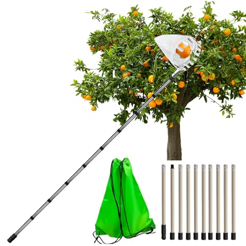 Idota Obstpflücker mit Teleskopstiel 4M, Apfelpflücker mit Edelstahl Teleskoppfahl und Tasche Diameter 16 cm, Obstpflücker für Kirschen Apfel Birne von Idota