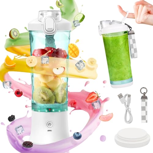 Idota Tragbarer Mixer 600ml Smoothie Maker to Go, Tragbarer Entsafter mit 6 Klinge und USB Wiederaufladbar, für Fitnessstudio Büro und Reisen (Weiß) von Idota