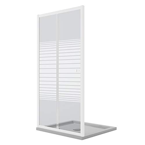 Idralite Duschtür Weiß 150 cm H185 mit Milchglas Streifen Mod. Blanc von Idralite
