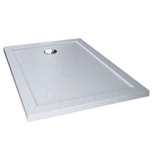 Idralite Duschwanne 170x80x4 mit Erhöhte Kante Rechteckig Weiß mit Stein-Effekt mod. Flower von Idralite