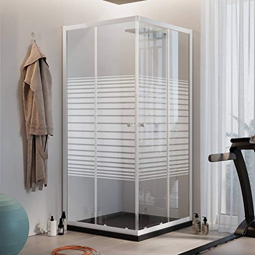Idralite Rechteckig Duschkabine Weiß 90x75 cm H185 mit Milchglas Streifen Mod. Blanc von Idralite