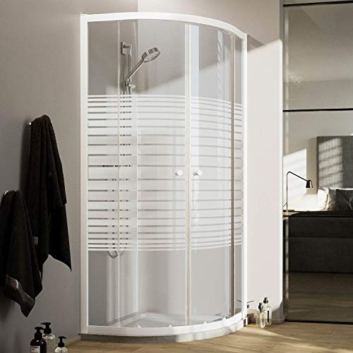 Idralite Viertelkreis Duschkabine Weiß 90x90 cm H185 mit Milchglas Streifen Mod. Blanc von Idralite