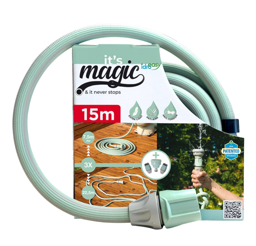 Idro Easy Gartenschlauch Magic, multifunktionale Brause (6 Wasserstrahl-Einstellungen), (1/2) Mintgrün, bis zu 15 m dehnbar von Idro Easy