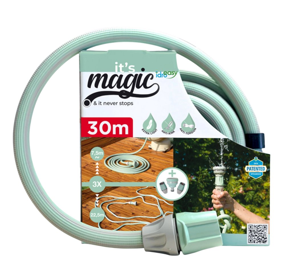 Idro Easy Gartenschlauch Magic, multifunktionale Brause (6 Wasserstrahl-Einstellungen), (1/2) Mintgrün, bis zu 30 m dehnbar von Idro Easy