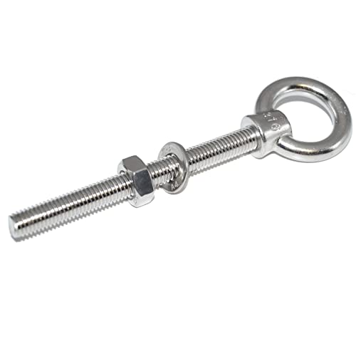 Augbolzen M6X80 Edelstahl A4 2 Stück - Ringbolzen mit metrischem Gewinde, Unterlegscheibe und Mutter - Augenbolzen/Ösenbolzen - NIRO, Nirosta, AISI 316 von Idt Trade