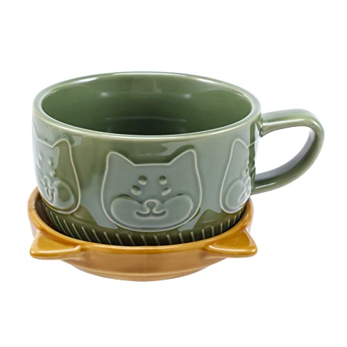 Iegefirm Japanische Süße Tasse Kreative Keramik Shiba Inu Panda Kaffeetasse mit Deckel Zuhause Paar Milch Frühstückestasse Wassertasse (Grün) von Iegefirm