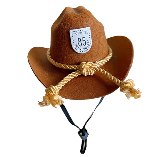 Ieron Cowboyhut für Haustiere, Cowboyhut für Hunde, Mini-Cowboyhüte für Katzen, Hunde, Festival-Kostümzubehör für kleine Katzen, Hunde, Haustiere (Größe S, Braun mit gelbem Seil) von Ieron