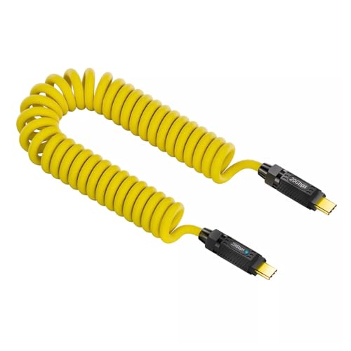 Ieron Gelbes Stretch-Spiralkabel USB-C auf USB-C 20 Gbit/s 140 W 8K für Gaming-Tastatur-Maus Typ-C-Stecker auf Stecker Strom & Daten (180 cm) von Ieron