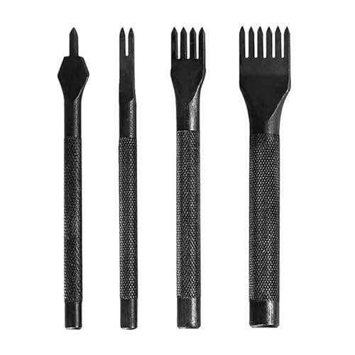 Ieron Locher für Lederhandwerk, DIY-Lederstanzer, Stecheisenloch 3 mm, 1/2/4/6 Zinkenzahn-Schnür-Diamant-Nähmeißel-Set (schwarz) von Ieron