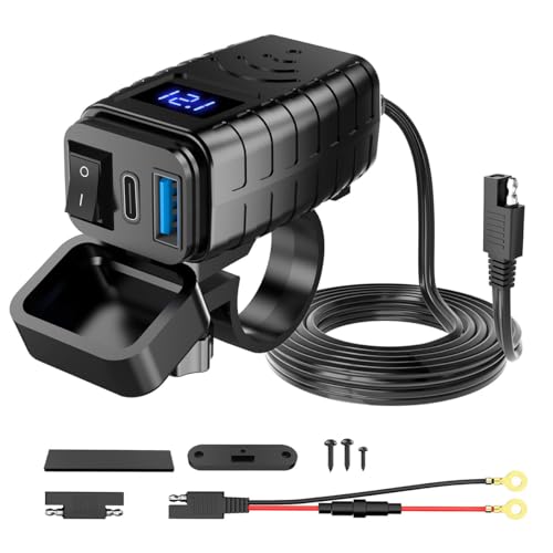 Ieron Motorrad Steckdose USB+Typ C Schnellladeanschluss mit Schalter und Spannungswächter für 12V bis 24V Motorrad Wohnmobil Auto Boot Ieron Motorrad Steckdose USB+Typ C Schnellladeanschluss mit Schalter und Spannungswächter für 12V bis 24V Motorrad Wohnmobil Auto Boot von Ieron